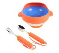 Operitacx Ustensiles Lestés Anti-tremblements Bol Anti-déversement Orange en Acier Inoxydable et Silicone pour Repas Assistés à Domicile des Personnes Âgées