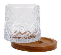 Operitacx Verre à Whisky Rotatif avec Socle en Bois Stable, Capacité 280 Ml, Design Classique, pour Dégustation de Spiritueux à Domicile