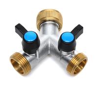 OPERMAXER Répartiteur en Y à 2 voies en laiton avec robinets d'arrêt séparés, répartiteur de raccordement d'eau 3/4", pour deux tuyaux d'alimentation ou raccordement de 2 appareils, pour une