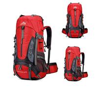 Opetdo Sac à Dos de Randonnée 70L en Nylon avec Housse de Protection Imperméable Ultraléger pour Alpinisme Escalade Trekking Sport Voyage Camping (Rouge)