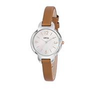 Opex - X4031LA2 - Amy - Montre Femme - Quartz Analogique - Cadran Blanc - Bracelet Cuir Marron