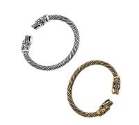 Opexicos Lot de 2 bracelets vikings nordiques rétro en acier inoxydable pour homme, style viking, style punk, apprenti païen, amulette de fête