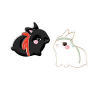Opexicos Lot de 2 broches en forme de lapin dansant avec inscription « Happy Dancing » - Blanc et noir