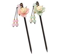 Opexicos Lot de 2 épingles à cheveux chinoises en verre émaillé avec pierre et pompon pour femme