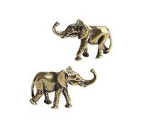 Opexicos Lot de 2 figurines d'éléphant miniatures en bronze antique pour décoration de table d'animal domestique en cuivre massif