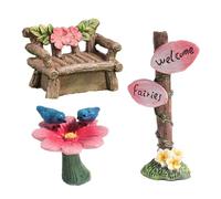 Opexicos Lot de 3 meubles de jardin féériques miniatures en résine - Mini chaise - Figurine micro paysage - Décoration de jardin féérique - Accessoires de jardin miniatures