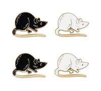 Opexicos Lot de 4 broches en forme de rat noir et blanc pour femme