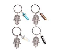Opexicos Lot de 4 porte-clés uniques en opale naturelle avec pendentif en forme de main, Argenté, Small