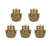 Opexicos Lot de 5 porte-clés rétro en laiton avec pendentif en forme de chat porte-bonheur - Accessoires d'ornement en cuivre pur moulé sous pression
