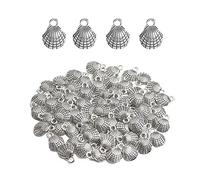 Opexicos Lot de 50 breloques en forme de coquillage de mer - Argent vieilli - Double face - 3D - Pour loisirs créatifs - 10 x 10 mm