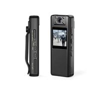 OPFVUJIKX Caméra corporelle, A22 1080P Full HD Vision Nocturne Mini caméra corporelle avec écran LCD Petit caméscope vélo Police Sport DV pour la sécurité, Le Travail(with 64GB TF Card)