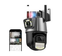 OPFVUJIKX Caméras de sécurité, Caméra extérieure PTZ HD 4K 8mp, Double Objectif, Double écran, Suivi Automatique AI, vidéosurveillance 4mp, Alarme Lumineuse de Police(8MP Add 128G SD Card)