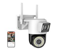 OPFVUJIKX Caméras de sécurité, Caméra IP 2K 4MP Double Objectif PTZ caméra Double écran détection Humaine Suivi Automatique caméra de Surveillance vidéo Audio bidirectionnelle(4MP Camera add 32G)