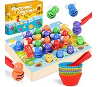 Ophy Jeux Montessori 3+ Les Abeilles Comptage et Tri Jouets éducatifs avec gobelets 3en 1 Compter Les Jouets mathématiques Apprendre Les Couleurs Motricité Fine Jouets en Bois Jeu de Peche