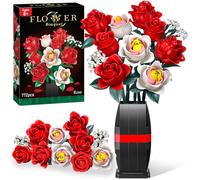 Ophy Kit de Construction Bouquet de Roses 772 PCS avec Vase - Fleurs Artificielles, Rose Artificielle - Idée Cadeau Femme pour Anniversaire, Noel - Décoration Chambre, Décoration Maison