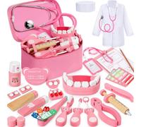 Ophy Malette Docteur Enfant - Jouet Fille 3 Ans 40 Pièces Cadeau Enfant 3 Ans en Bois avec Stéthoscope Fonctionnel, Complètes et Sac de Rangement, Halloween Jouet