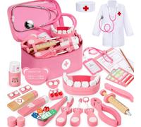 Ophy Malette Docteur Enfant - Jouet Fille 3 Ans 40 Pièces Cadeau Enfant 3 Ans en Bois avec Stéthoscope Fonctionnel, Complètes et Sac de Rangement, Halloween Jouet