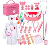 Ophy Malette Docteur Enfant - T2 Jouet Fille 3 Ans 40 Pièces Cadeau Enfant 3 Ans en Bois avec Stéthoscope Fonctionnel, Complètes et Sac de Rangement