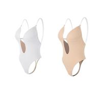 OPIGJUFD Bustiers Et Corsets Femme Body Shapewear col en v profond corps Shaper dos nu U plongeant string Shapers taille formateur femmes sangle claire rembourré Push Up Corset(White And Beige,S(32))