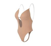 OPIGJUFD Bustiers Et Corsets Femme Body Shapewear col en v profond corps Shaper dos nu U plongeant string Shapers taille formateur femmes sangle claire rembourré Push Up Corset(A-Auburn,S(32))