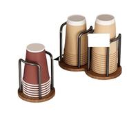 OPIGJUFD Distributeur Gobelet Coffee Cup Dispenser Rack With Wood Base And Lid Organizer For Countertop - Perfect For Paper Cups, And Stockage(Double cups-Black)