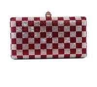 OPIGJUFD Sac à Strass Sac de soirée for femme, pochette banquet, motif écossais noir et blanc, diamant, strass, for mariage Dîner(Red)