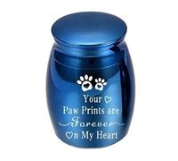 OPIGJUFD Urne pour Animal de Compagnie Mini boîte scellée for Cendres d'animaux de Compagnie, urne funéraire étanche à l'humidité avec Empreintes Pattes pour Mémoire(Blue)