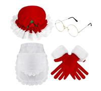 Opilroyn Accessoires de costume de Père Noël | Ensemble d'accessoires de costume de Père Noël pour femme, chapeau, lunettes, tablier, gants pour femme, fête, cosplay, bal masqué, spectacle théâtre
