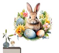 Opilroyn Autocollant lapin de Pâques - Autocollant mignon lapin heureux pour toilettes et pare-chocs, autocollant décoratif floral avec motif floral pour mur, salle de bain, carrelage, siège de