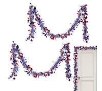 Opilroyn Guirlande patriotique | Guirlande d'étoiles patriotiques rouges blanches et bleues pour le 4 juillet | 2 décorations brillantes à suspendre pour le jour des élections, décoration de voiture