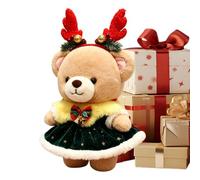 Opilroyn Peluche Ours Doudou 34,8 cm Douce Vêtue d'une Robe de Noël | Avec Serre-tête Bois de Cerf, Animale pour , Noël, Maison, Chambre à Coucher, Canapé, Lit, Bureau