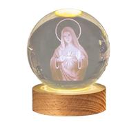 Opilroyn Veilleuse boule de cristal 3D avec base éclairée - Décoration de bureau « Hail Mary », lampe alimentée par USB, sphère décorative avec base en bois éclairée pour décoration de chambre à