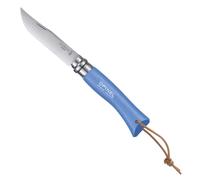 Opinel 92206 Couteau Opinel N° 7 Vri, Lame Inox, Manche 10 Cm Charme Lasuré Cyan Avec Lacet Cuir, Virole Tournante.