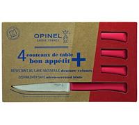 Opinel Bon Appetit+ Lot de 4 Couteaux de Table - Acier Sandvik 12C27 - Acier Inoxydable - Micro-Dents - Manche en Plastique polymère Rouge