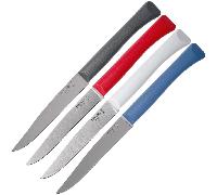 Opinel - Coffret 4 Couteaux de Table Bon Appétit+ Primo - Lame Denture Velours INOX - Manche Confort - Fabrication Française - Bleu, Rouge, Nuage, Anthracite