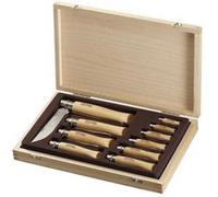 OPINEL - La Collection 10 Couteaux Inox - Couteaux Collection OPINEL - Couteaux Pliants N°02 à N°12 - Lame Yatagan Inox & Manche en bois de Hêtre - Coffret en Chêne