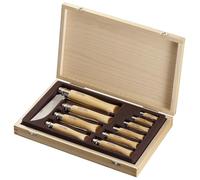 OPINEL - La Collection 10 Couteaux Inox - Couteaux Collection OPINEL - Couteaux Pliants N°02 à N°12 - Lame Yatagan Inox & Manche en bois de Hêtre - Coffret en Chêne