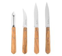 Opinel - Coffret de 4 Couteaux de Cuisine Les Essentiels Olivier - N°112 Office, N°113 Cranté, N°114 Légumes, N°115 Éplucheur - Manche en Bois d'Olivier