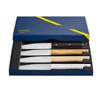 Opinel - Coffret de 4 Couteaux de Table Facette Panaché - Lame Pleine Soie Lisse - Manches Frêne, Olivier, Éco-Matériau - Garantie à Vie - Fabrication Française