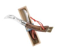 OPINEL Couteau à champignons N°08 avec brosse - Gravure - Coffret cadeau avec étui | Pour cueilleurs de champignons & amoureux de la nature | Bois de noyer