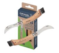 OPINEL Couteau à champignons N°08 avec brosse & gravure personnalisée - couteau pliant de haute qualité pour cueilleurs de champignons en acier inoxydable et bois de hêtre