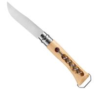Opinel Couteau de poche n° 10 254651 avec tire-bouchon et décapsuleur, en acier inoxydable, manche en hêtre, longueur de la lame 10 cm, marron