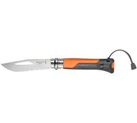 OPINEL - N°08 Outdoor Orange - Couteau Pliant de Poche - en Acier Inoxydable - Lame Inox 8,5 cm avec Démanilleur - Manche en Polymère Waterproof Sifflet Inclus - Anthracite
