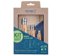 OPINEL - Kit Cuisine Nomade - Couteau Cranté + Tire-Bouchon Décapsuleur + Éplucheur + Planche à Découper + Serviette - Lame Acier Inox, Manche Bois de Hêtre