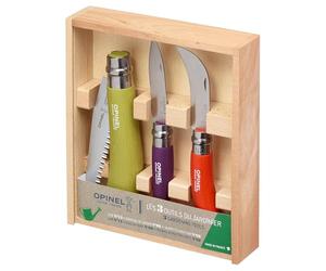 Opinel - Kit de Jardinage - 3 Outils de Poche, 1 Couteau de Jardin, 1 Serpette-Greffoir N°08 et 1 Scie Fermante N°12 - Lame Acier Inox, Manche Bois de Hêtre