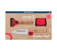 Opinel Le Petit Chef Lot de 3 couteaux de cuisine pour enfant avec manche en bois - Gravure personnelle - Éplucheur - Inoxydable - Protection des doigts - Cadeau (rouge)