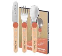OPINEL Le Petit Gourmet Set de Couverts pour Enfants - Personnalisable avec Gravure - 4 pièces en Acier Inoxydable, idée Cadeau pour Naissance, baptême ou Anniversaire (Corail)