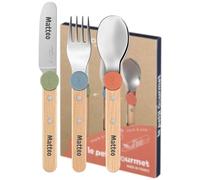 OPINEL Le Petit Gourmet Set de Couverts pour Enfants - Personnalisable avec Gravure - 4 pièces en Acier Inoxydable, idée Cadeau pour Naissance, baptême ou Anniversaire (Mix)