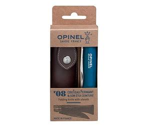 OPINEL - N°08 Baroudeur et Étui - Couteau Pliant de Poche OPINEL Bois - Couteau de Poche Lame en Acier Inoxydable - Lame Inox 8,5 cm et Manche en Bois - Bleu