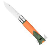 Opinel - N°12 Couteau Tire Tique Explore Orange - Lame 10 cm Acier Inox, Manche Polymère et Fibre de Verre, Sifflet 110dB, Portée 300m - Fabrication Française